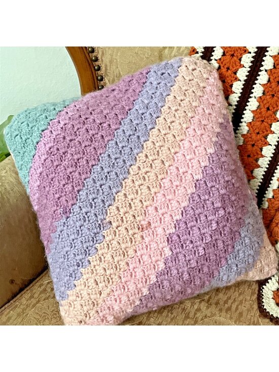 Handmade Other - Vtg handmade crochet pastelcore throw pillow 16x16 nursery easter softgirl retro
